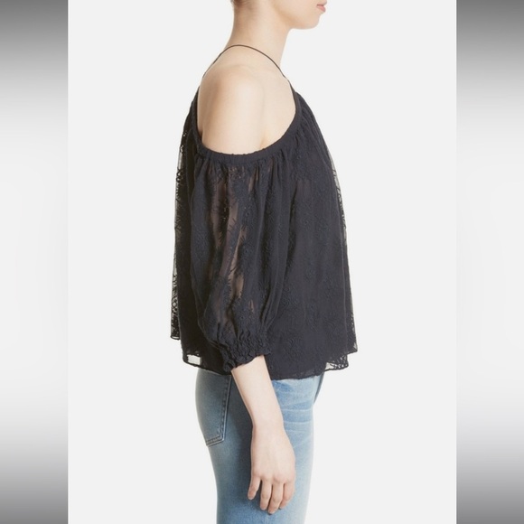 Rebecca Taylor Cold Shoulder Silk Blouse Indigo Blue Size 6 - Picture 2 of 11